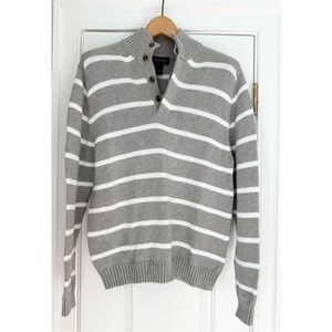 Men’s Gray and White Stripe Henley Style Sweater